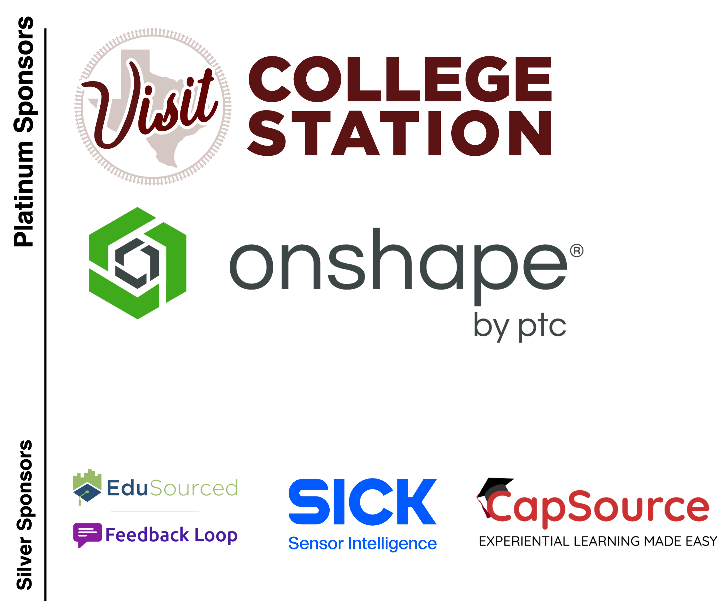 Logos for Visit College Station, OnShape, CapSource, EduSourced, and SICK